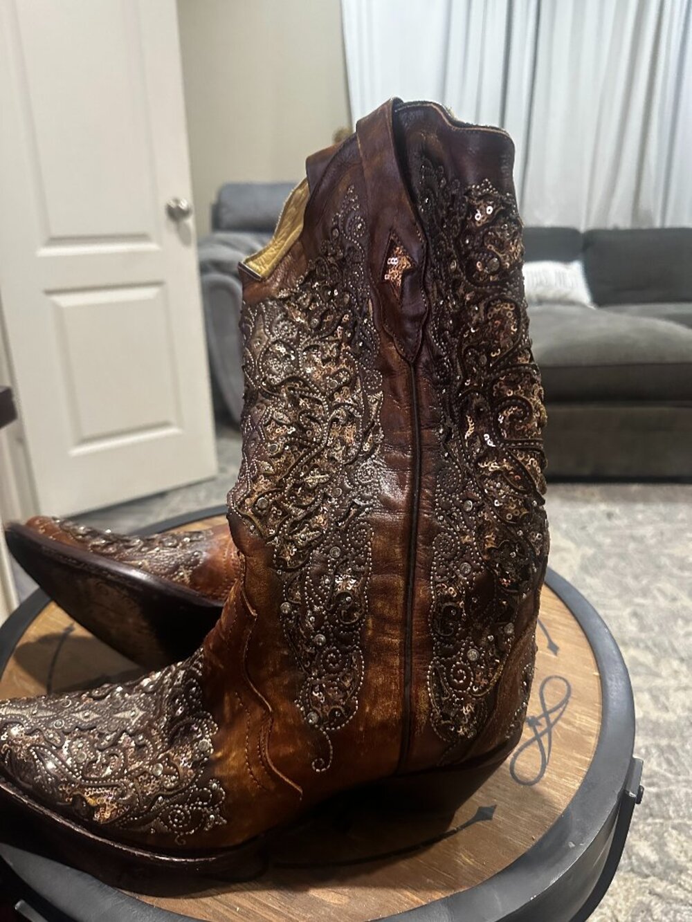 Corral A3671A Cognac Crystal Sequin Embellished Western Cowboy Boots 10M